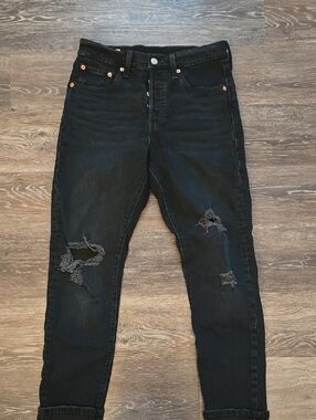 Levi's Black Straight Leg Jeans with Distressed Knees